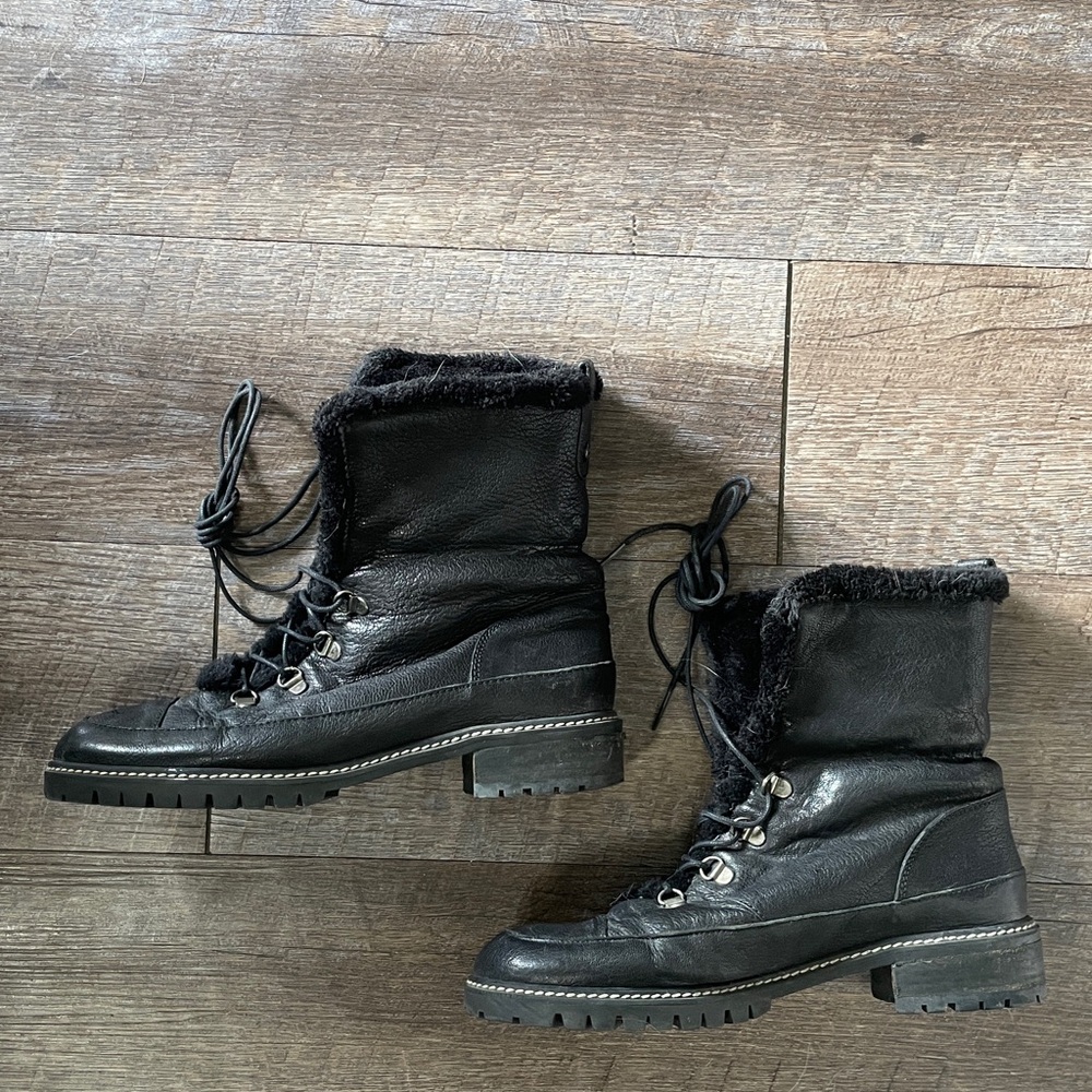 Stuart Weitzman Luge Half Lace Leather Fur Lined Boots Booties - Picture 5 of 7